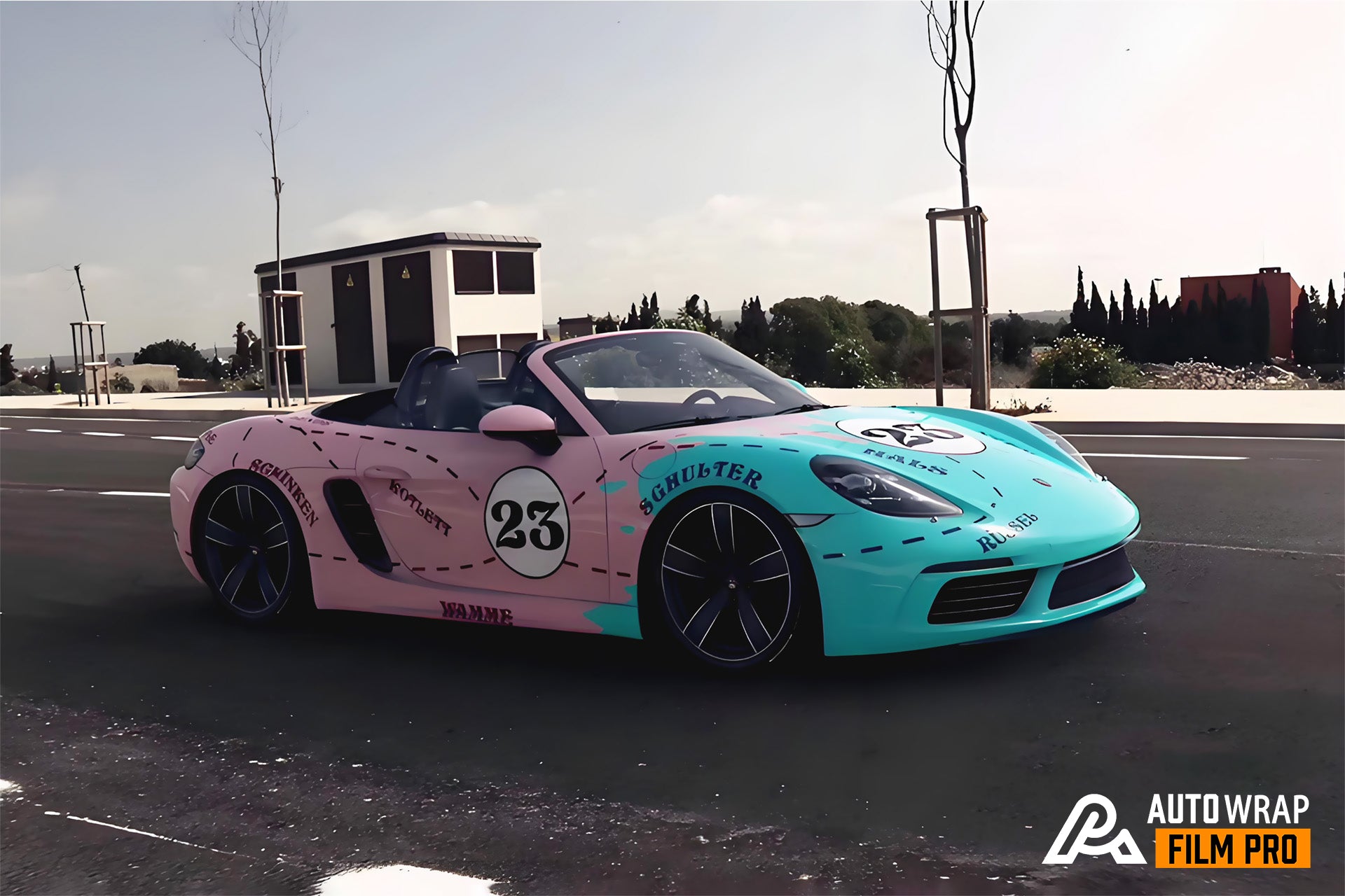 911 ブルーとピンクの豚のフルサイズカーラップ
