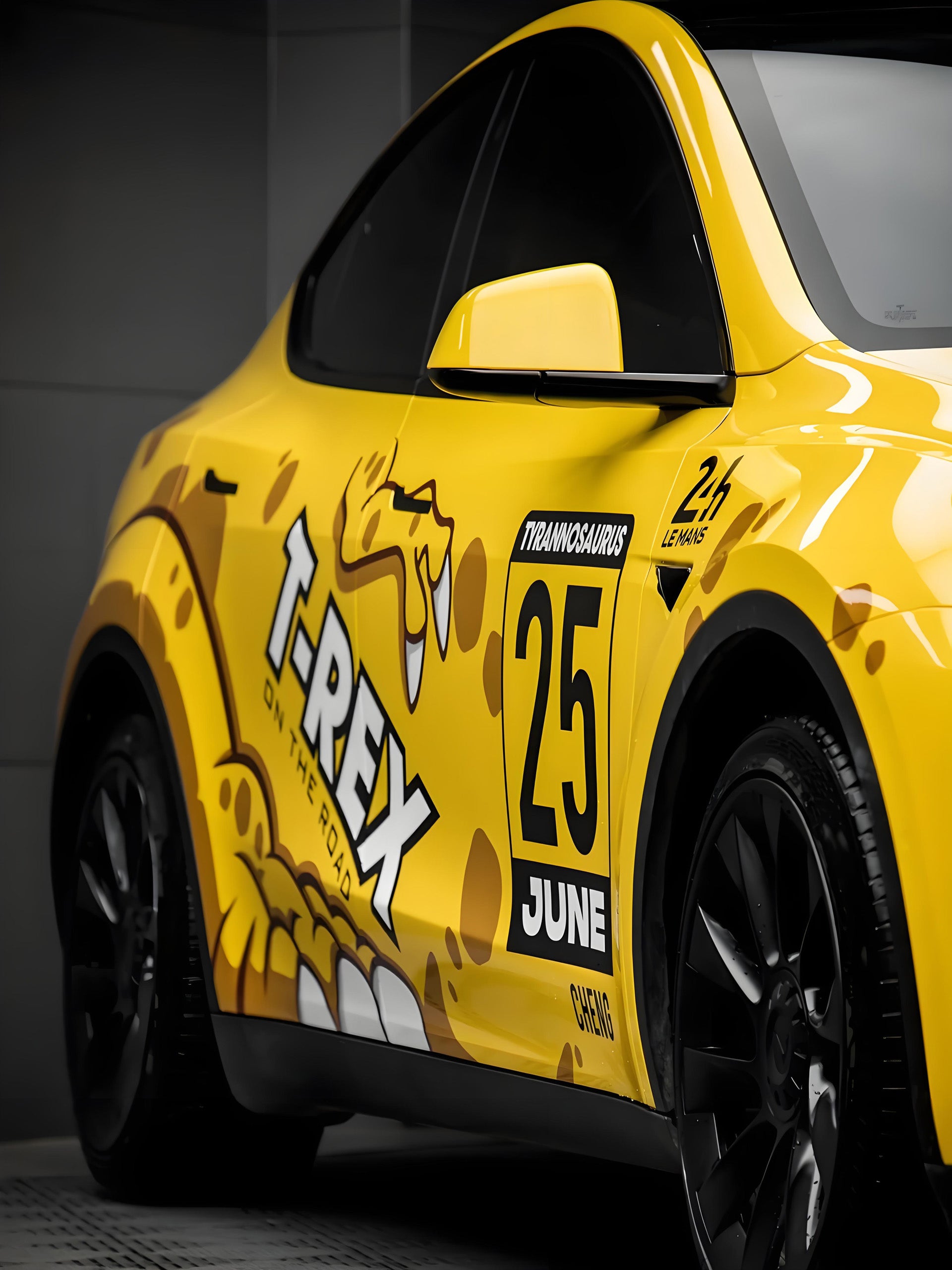 Yellow Dino Blast Full Size Car Wrap