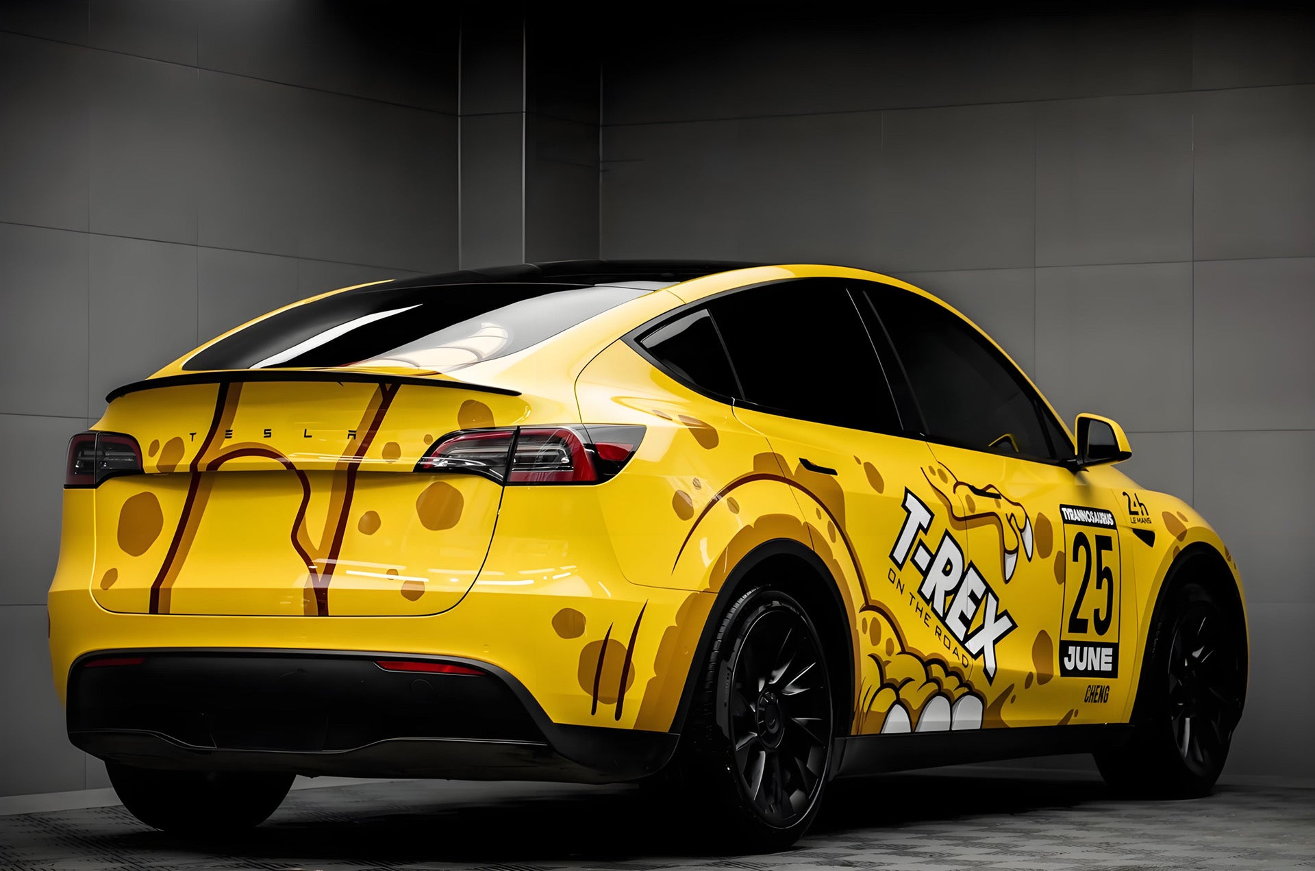 Yellow Dino Blast Full Size Car Wrap