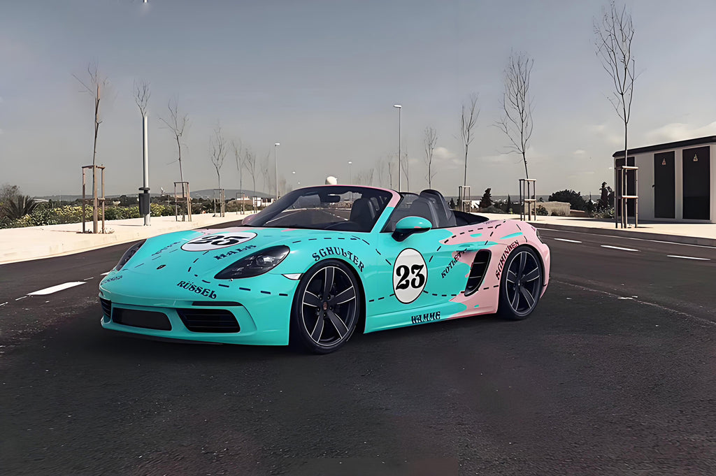 911 ブルーとピンクの豚のフルサイズカーラップ
