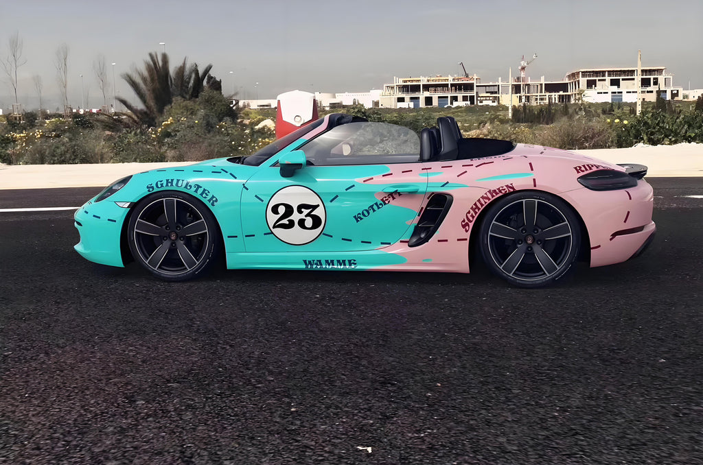 911 ブルーとピンクの豚のフルサイズカーラップ