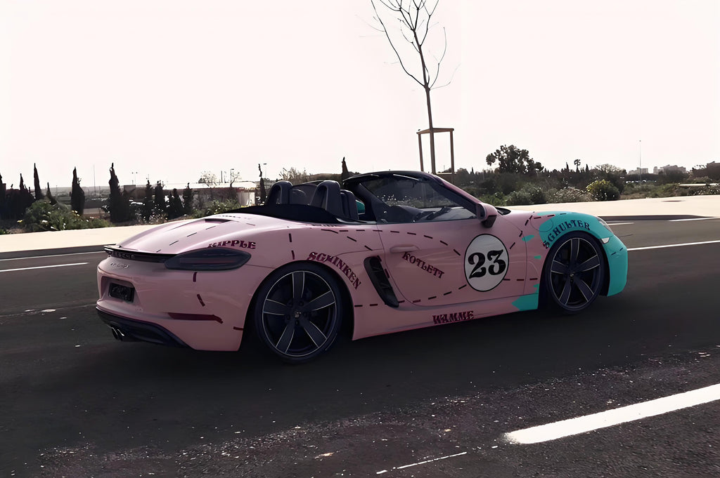 911 ブルーとピンクの豚のフルサイズカーラップ