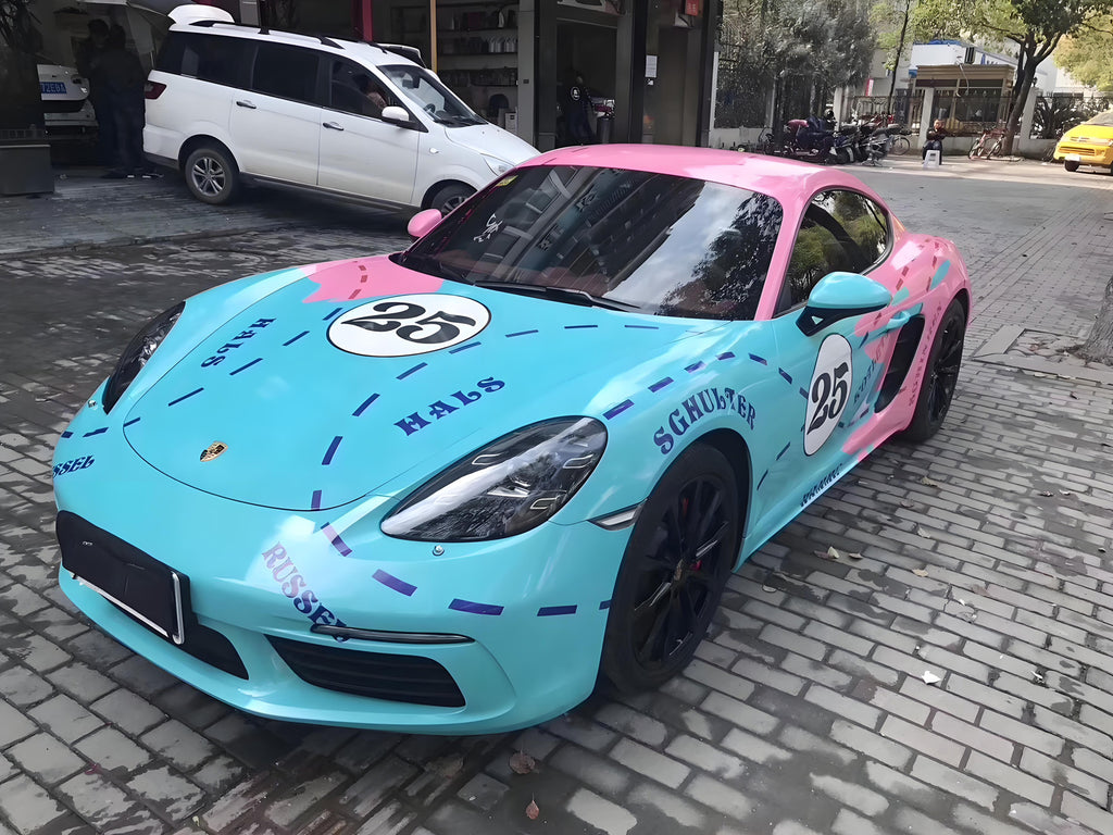 911 ブルーとピンクの豚のフルサイズカーラップ