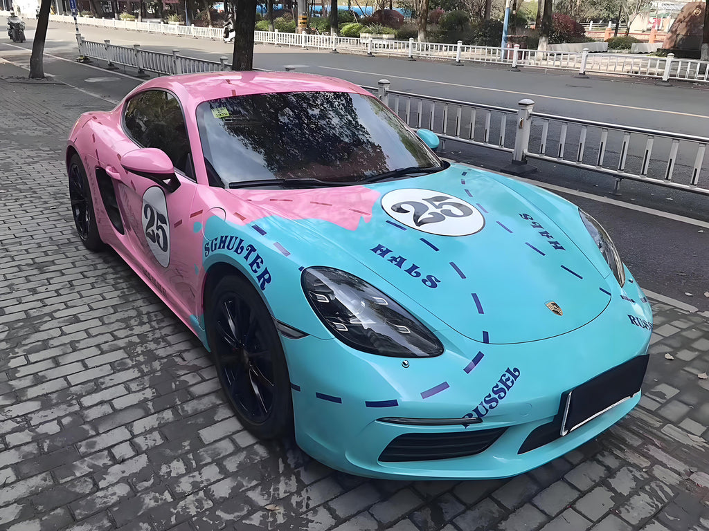 911 ブルーとピンクの豚のフルサイズカーラップ