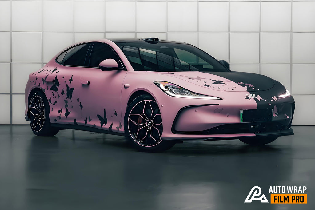 Black Pink Butterfly Full Size Car Wrap [UW-21]