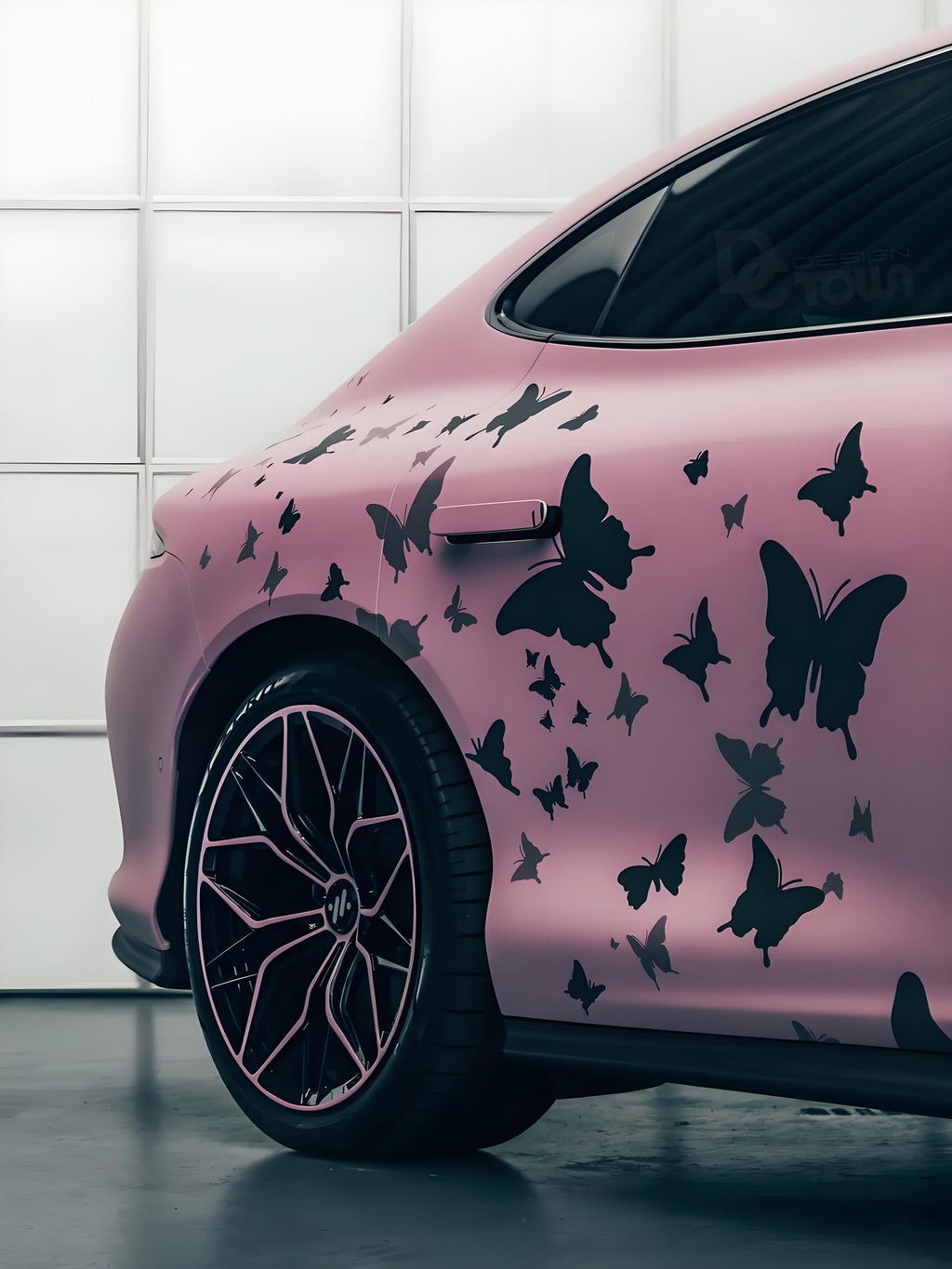 Black Pink Butterfly Full Size Car Wrap [UW-21]