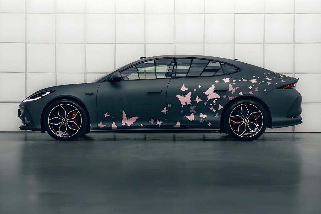 Black Pink Butterfly Full Size Car Wrap [UW-21]