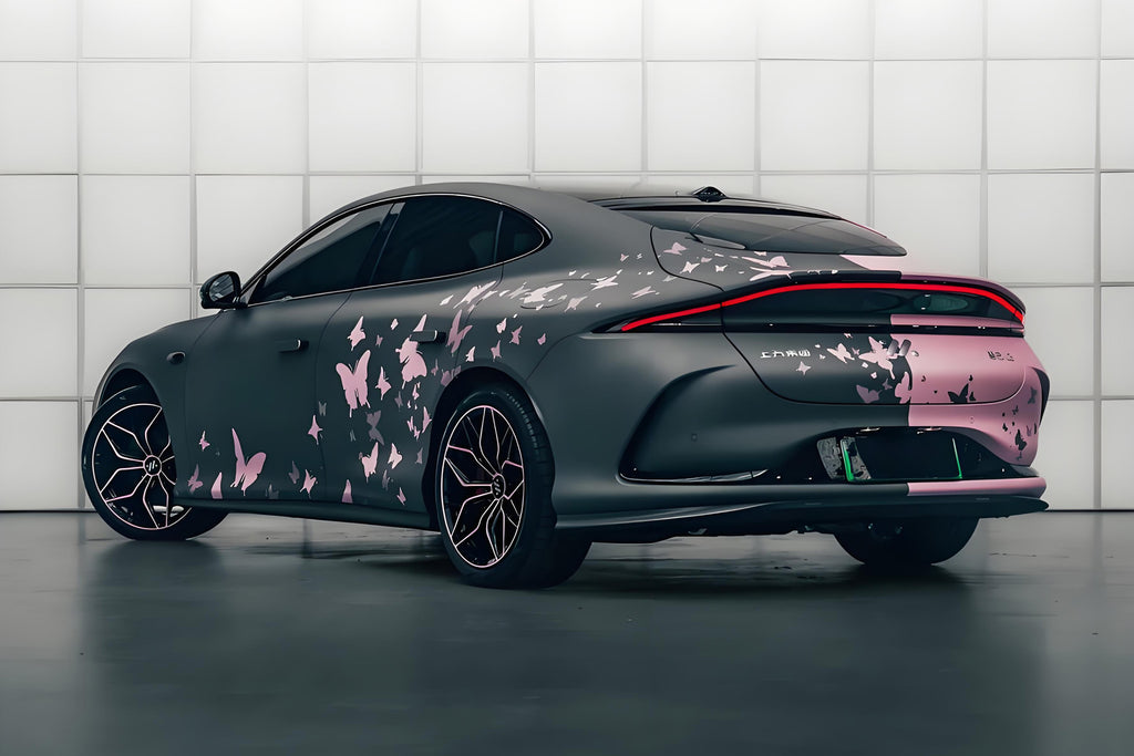 Black Pink Butterfly Full Size Car Wrap [UW-21]