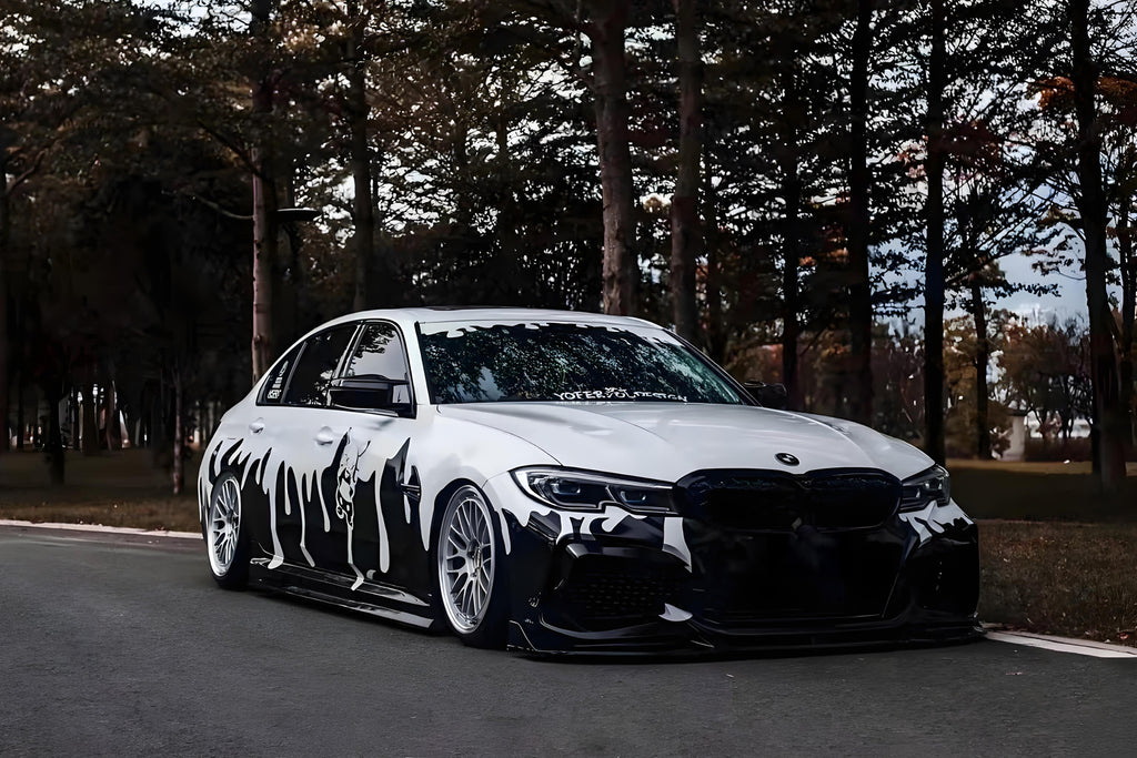 Black and White Ripple Gradient Full Size Car Wrap [UW-17]