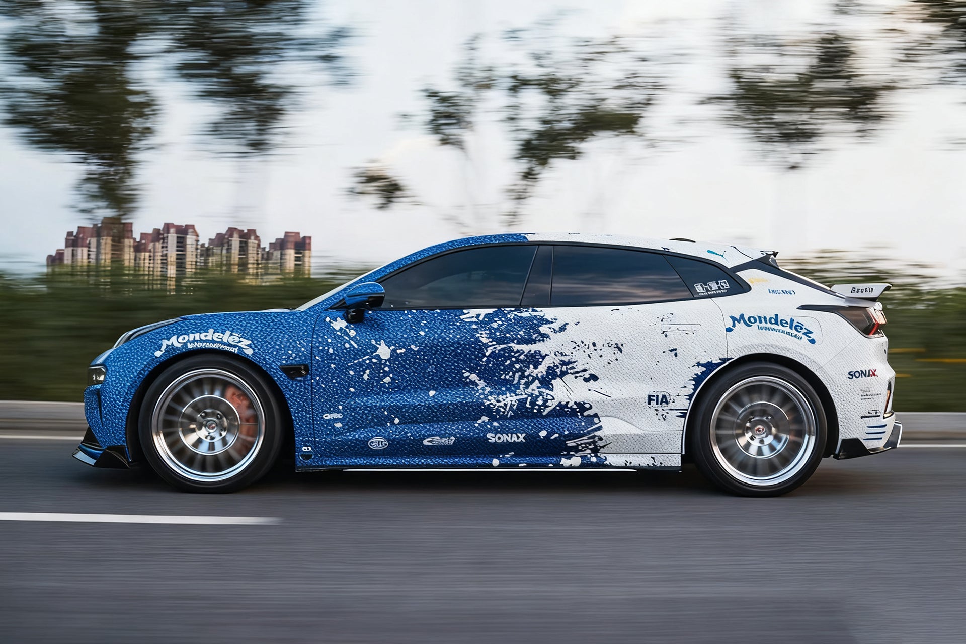 Blanc-Bleu Spray Art Car Wrap [UW-54]