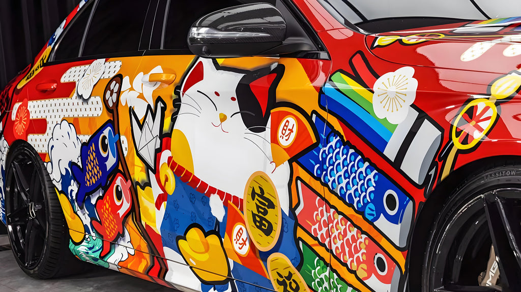 Autofolierung in voller Größe im japanischen Graffiti-Stil