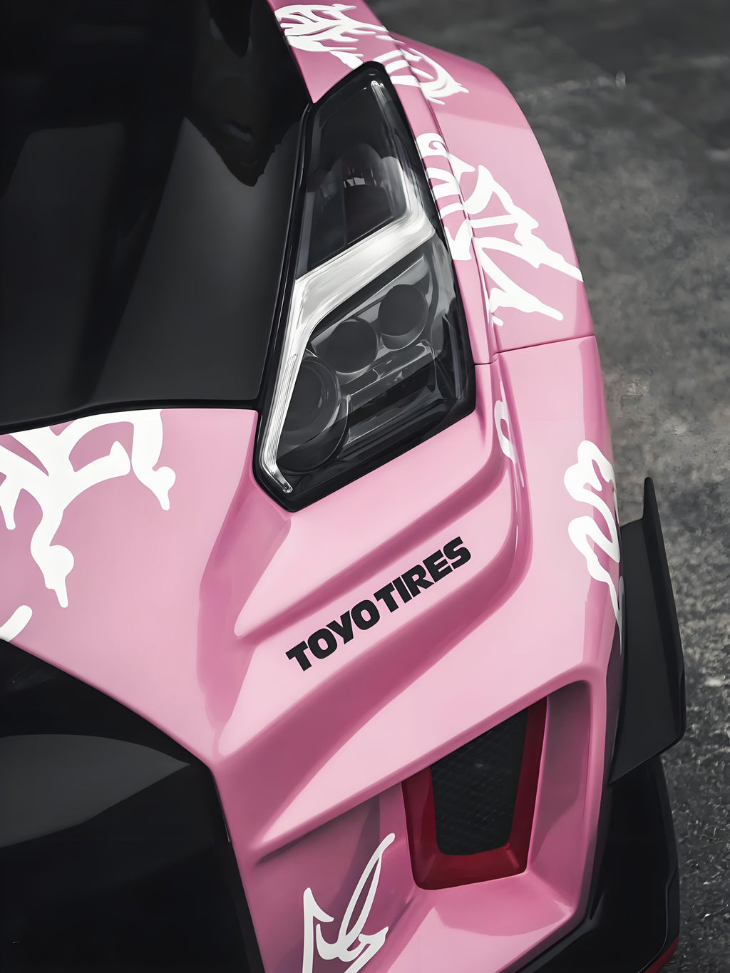 Pink-Black Floral Fusion Wrap Full Size Car Wrap [UW-10]