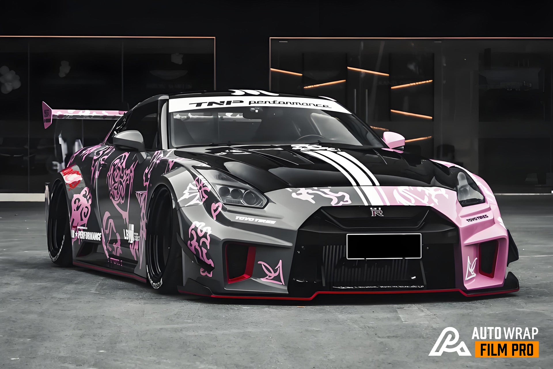 Pink-Schwarz Floral Fusion Wrap Vollformat-Autofolierung