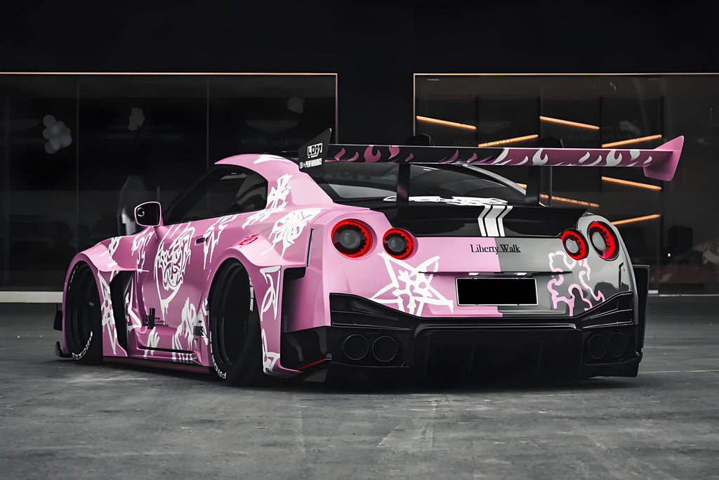 Pink-Black Floral Fusion Wrap Full Size Car Wrap [UW-10]