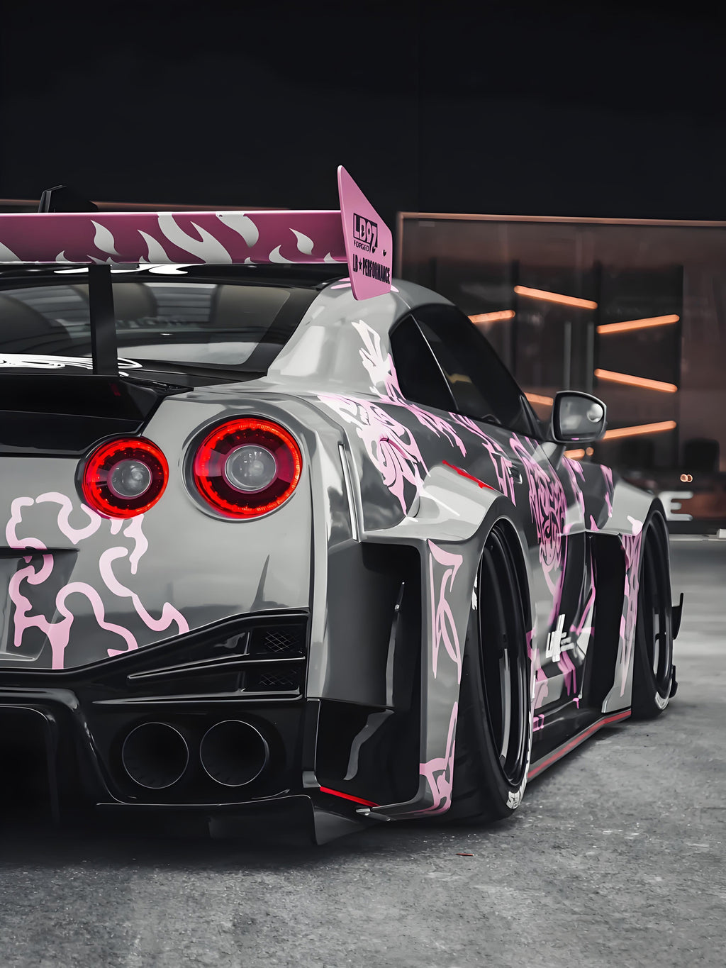 Pink-Black Floral Fusion Wrap Full Size Car Wrap [UW-10]
