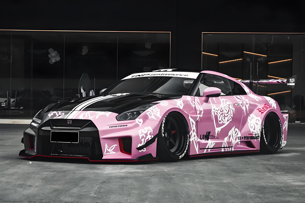 Pink-Black Floral Fusion Wrap Full Size Car Wrap [UW-10]