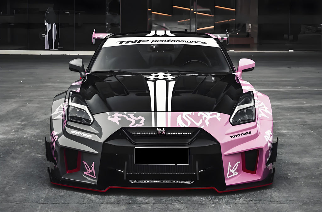 Pink-Black Floral Fusion Wrap Full Size Car Wrap [UW-10]