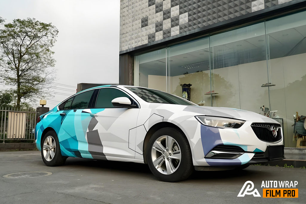 White and Blue Geometric Livery Full Size Car Wrap [UW-15]