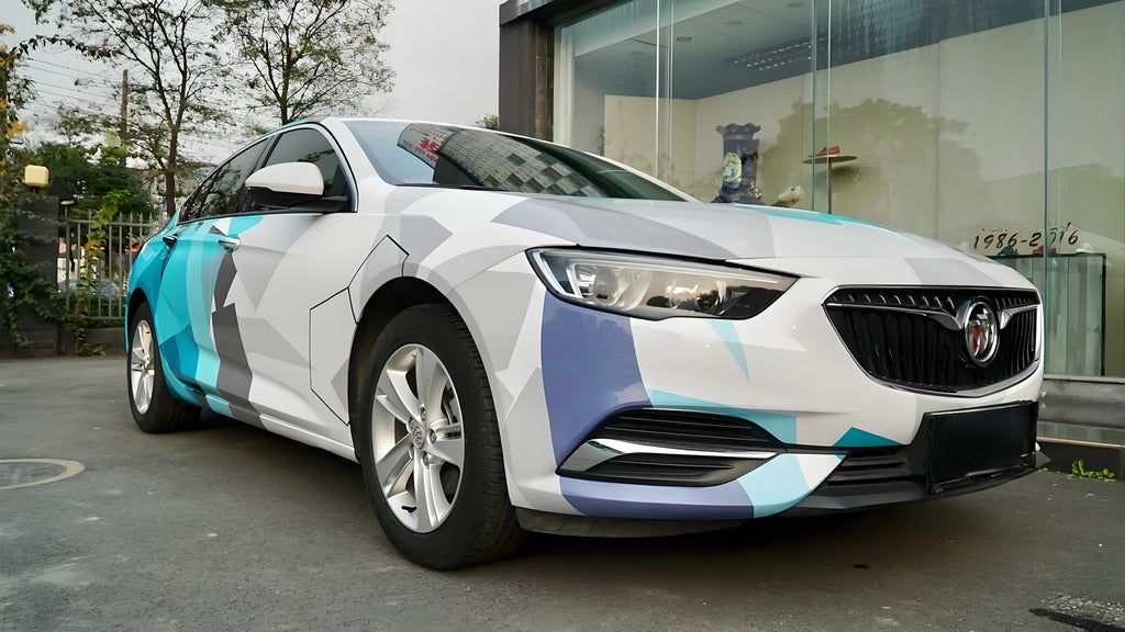 White and Blue Geometric Livery Full Size Car Wrap [UW-15]